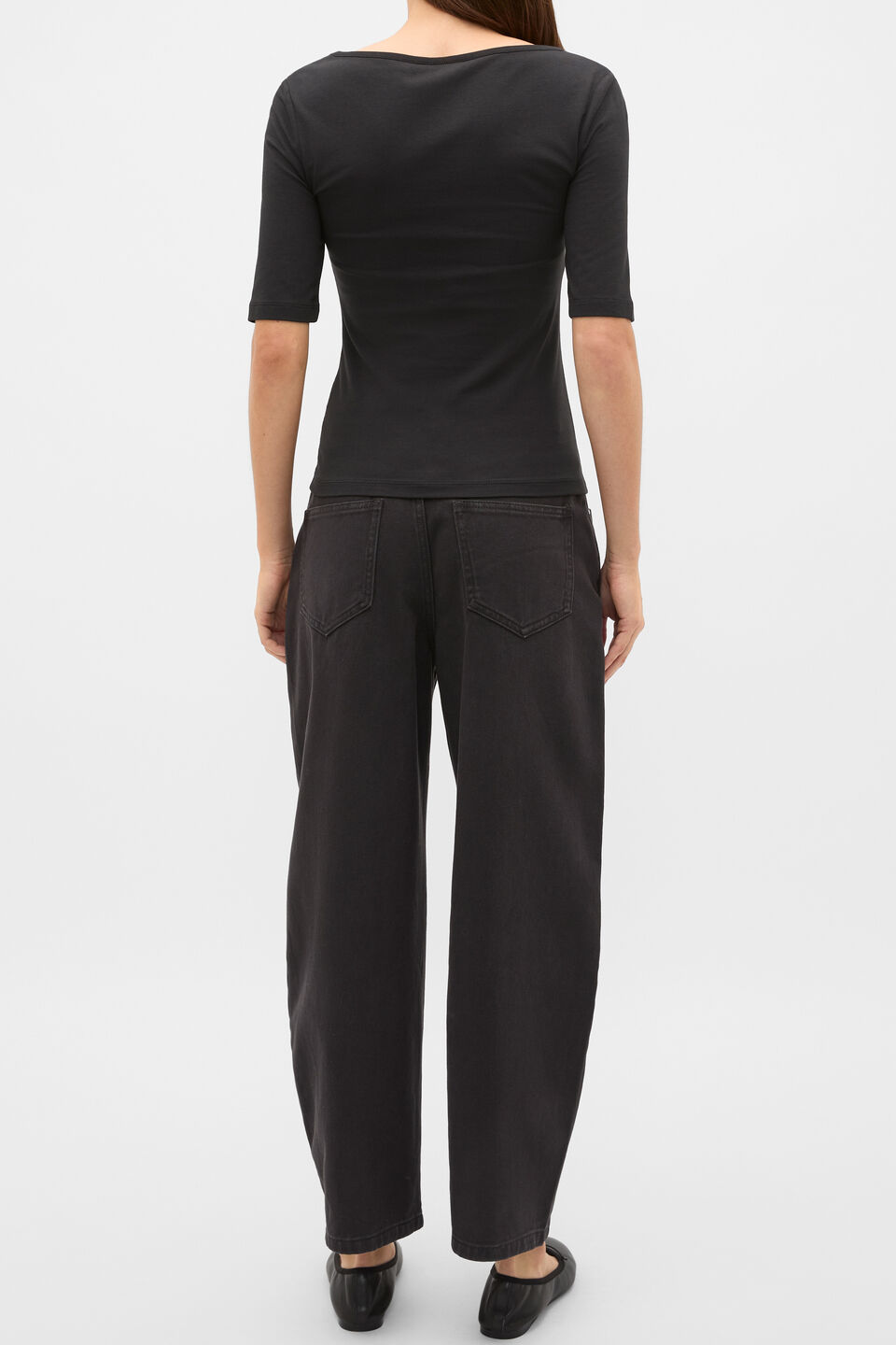 Boat Neck Half Sleeve Top  Black