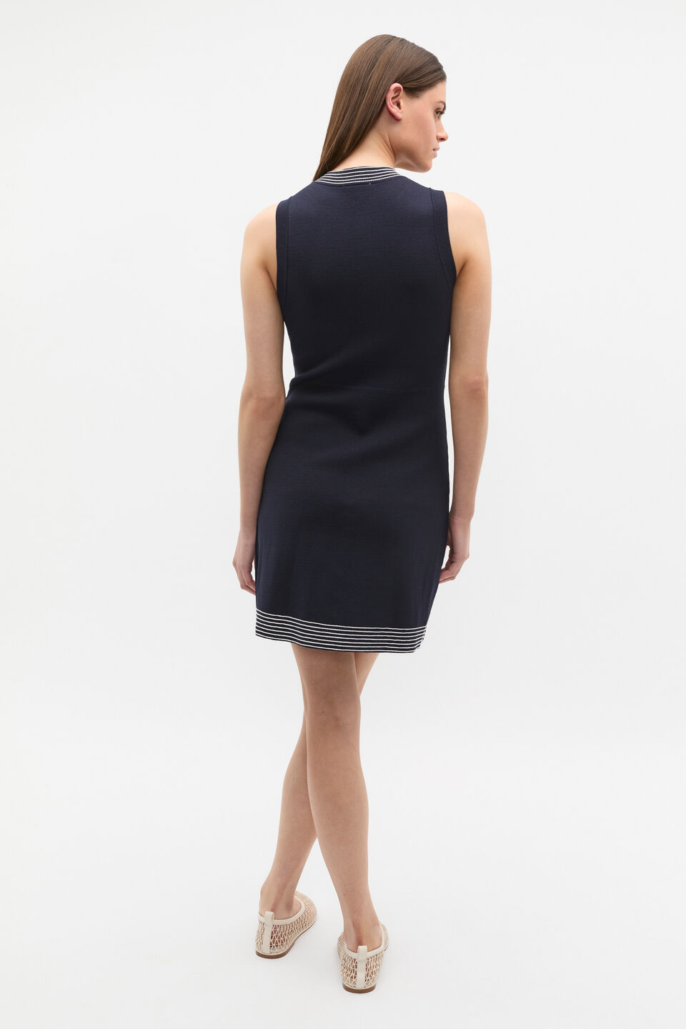 Crepe Knit Contrast Mini Dress  Twilight Blue