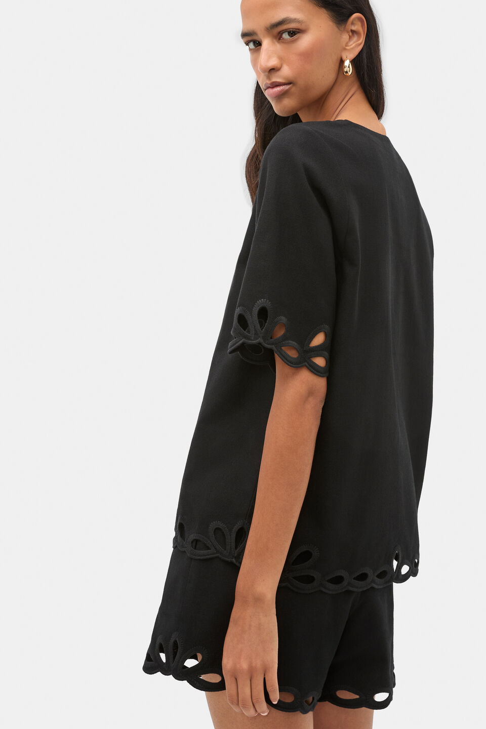Motif Embroidered Top  Black