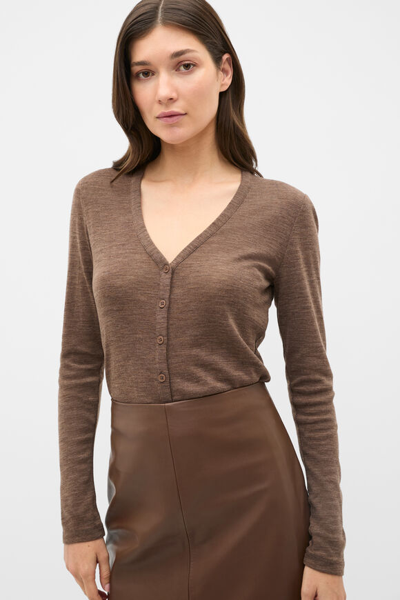 Australian Merino Cropped Cardigan  Chestnut Marle  hi-res