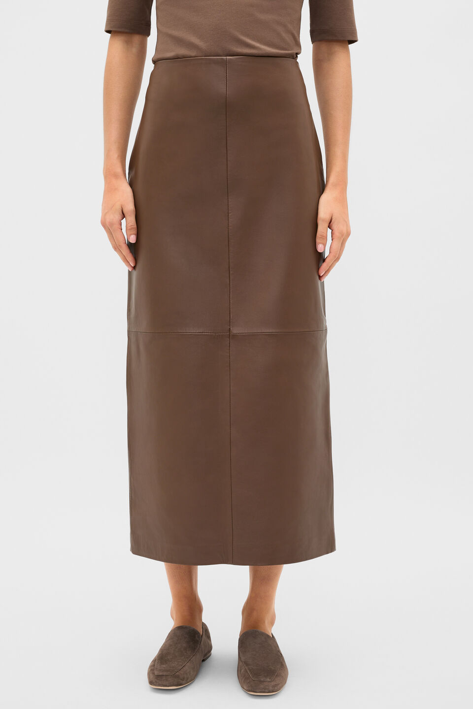 Leather Column Skirt  Chestnut