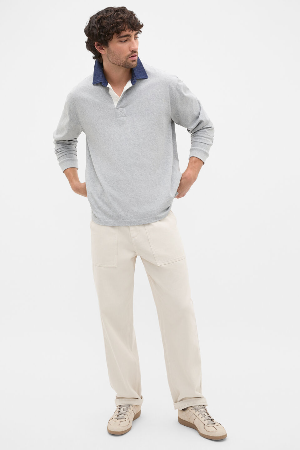 Denim Collar Rugby  Mid Grey Marle