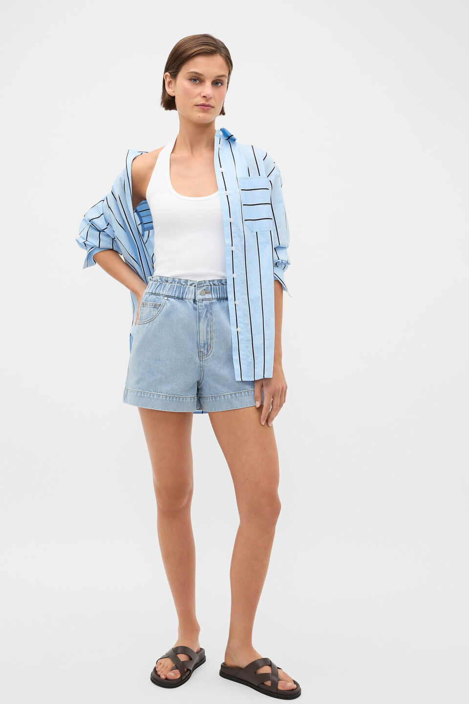 Core Denim Relaxed Paperbag Short   Chalk Blue Wash