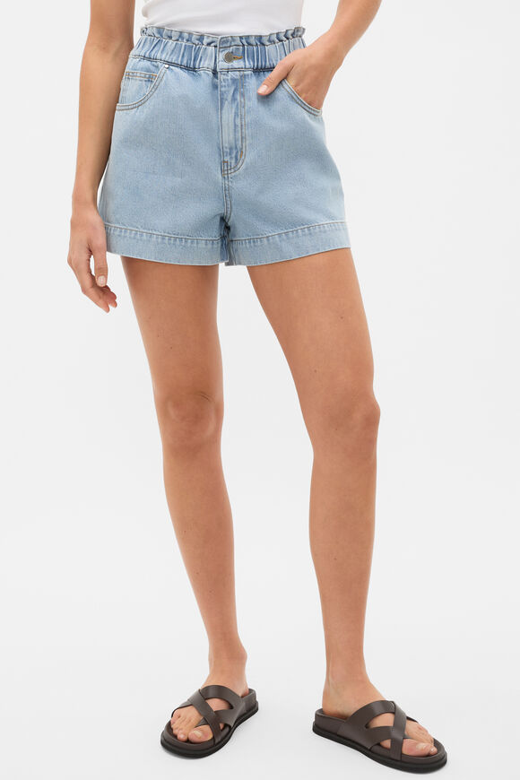 Core Denim Relaxed Paperbag Short   Chalk Blue Wash  hi-res
