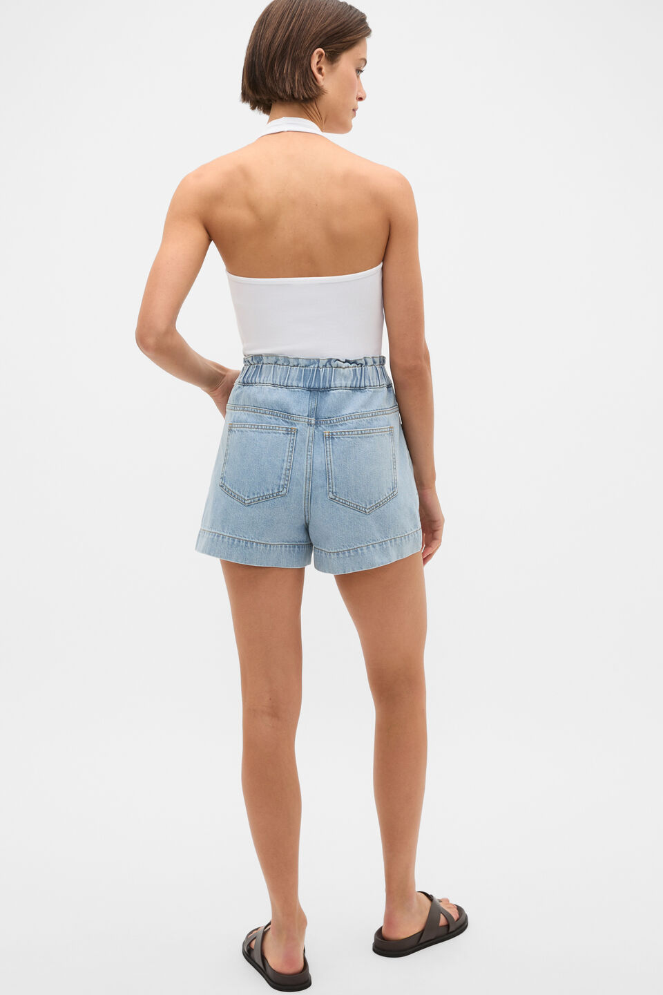 Core Denim Relaxed Paperbag Short   Chalk Blue Wash