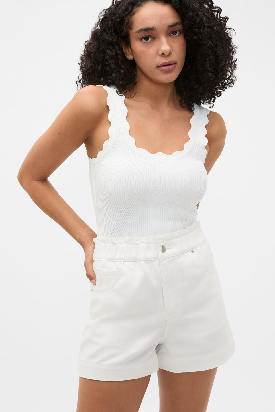 Core Denim Relaxed Paperbag Short  White