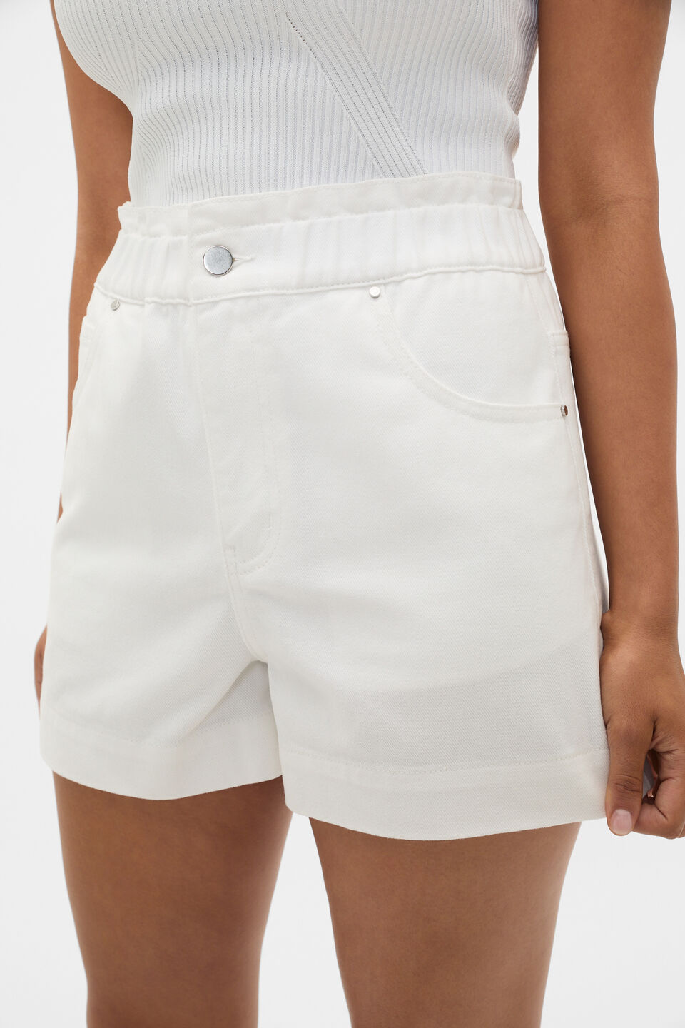 Core Denim Relaxed Paperbag Short  White