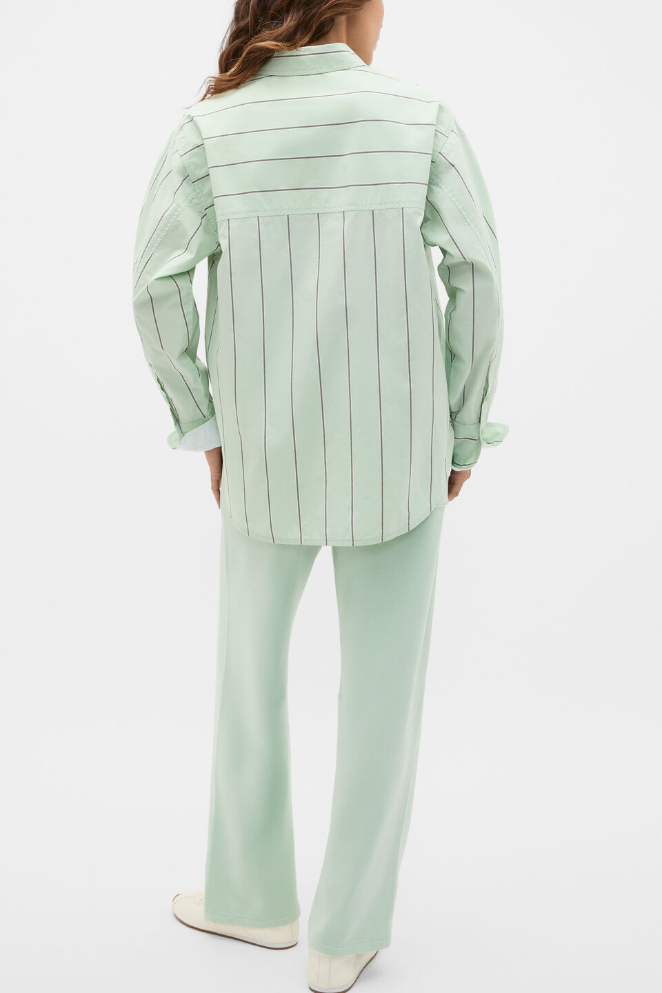 Poplin Classic Shirt  Soft Moss Stripe