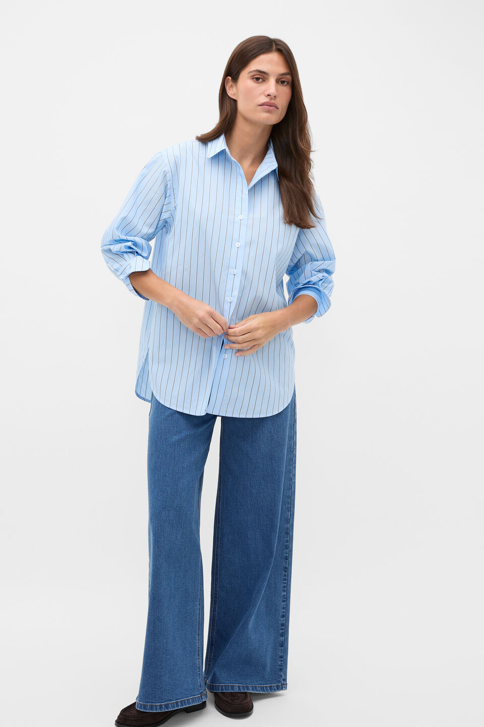 Textured Stripe Relaxed Shirt  Soft Blue Stripe