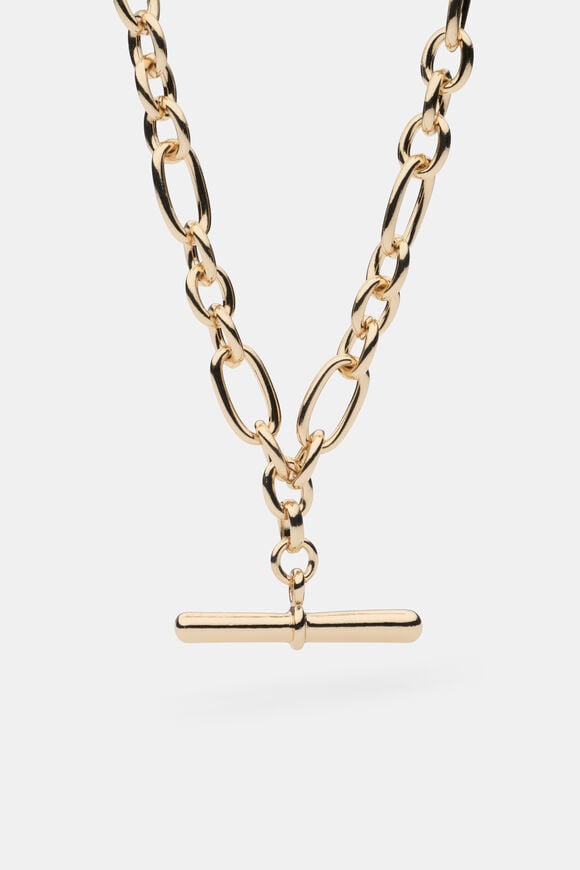 Large T Bar Necklace  Gold  hi-res