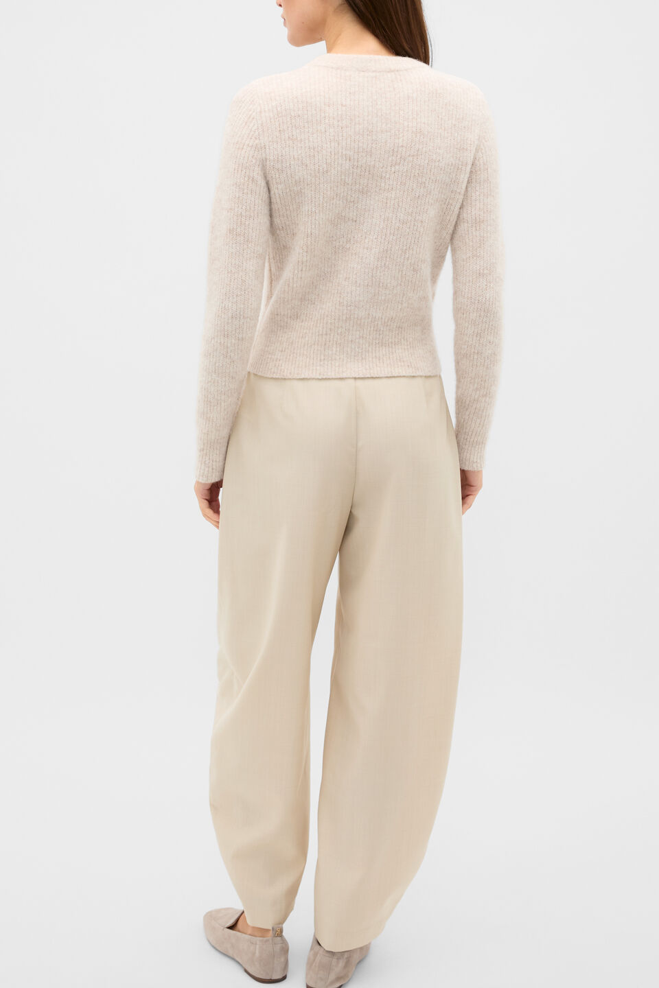 Alpaca Blend Fitted Cardigan  Cashew Cream Marle