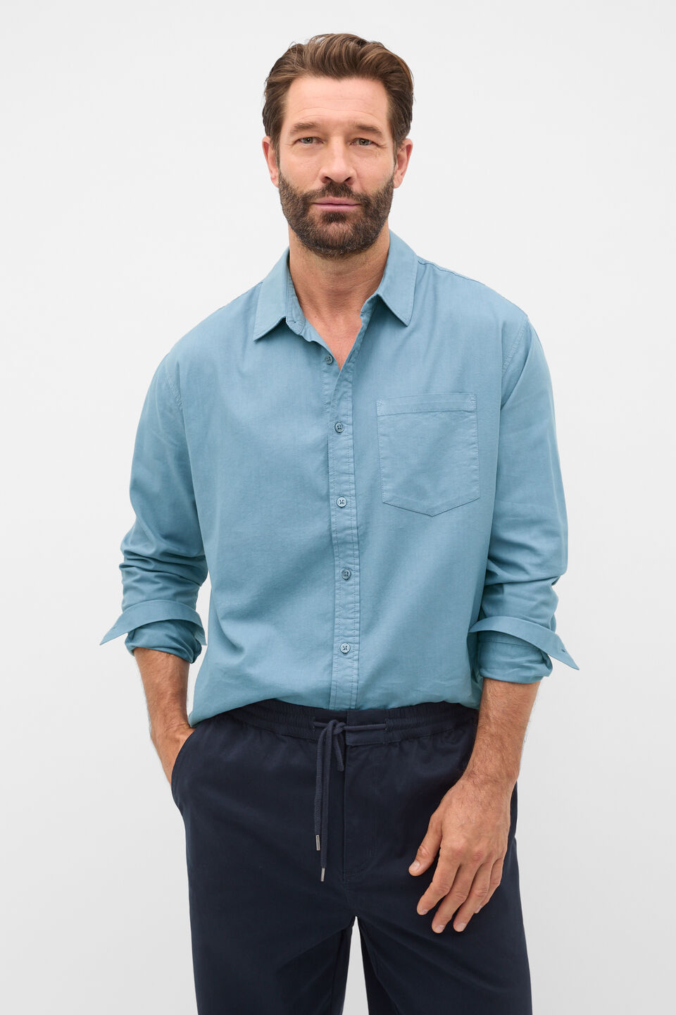 Drapey Twill Shirt  Ocean Blue