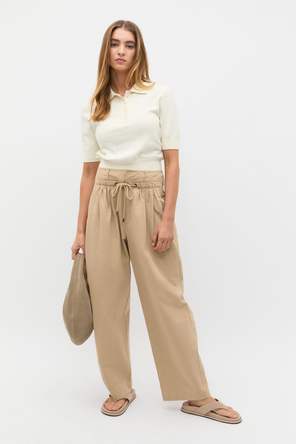 Double Waist Cotton Pant  Iced Latte