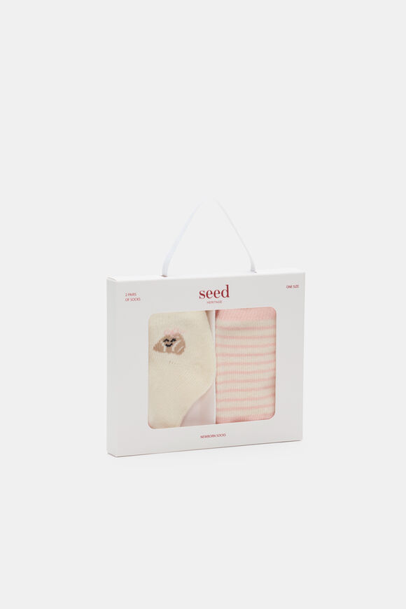 Newborn Bow Croissant Sock 2 Pack  Blush Pink  hi-res