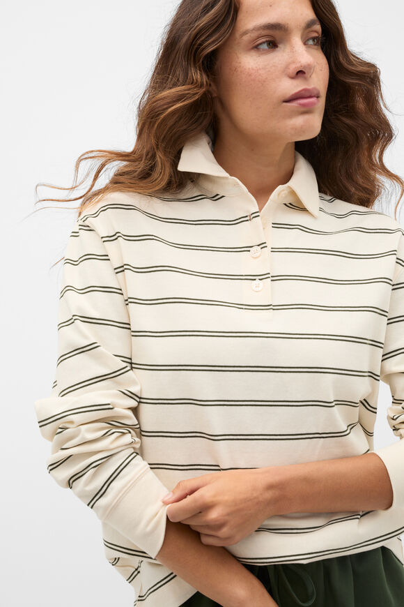 Stripe Rugby Polo Top  Deep Forest Stripe  hi-res