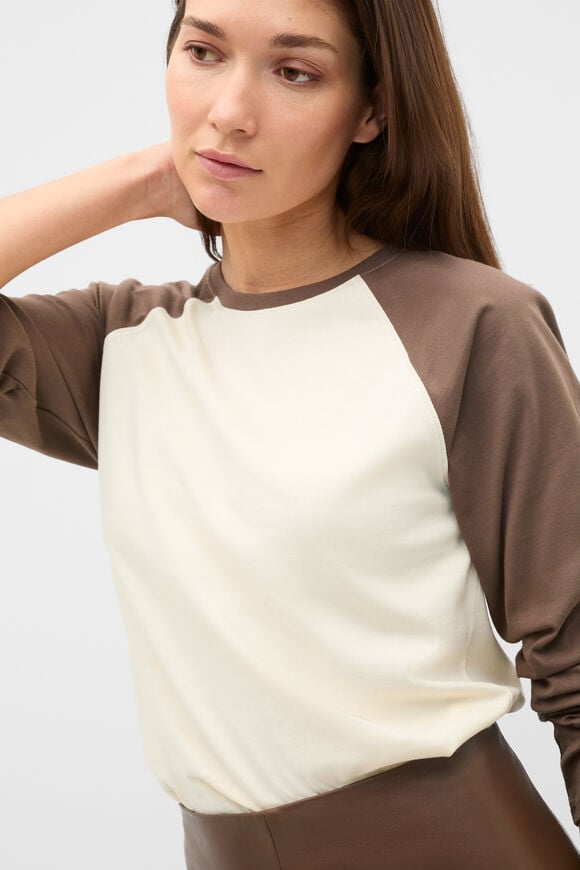 Spliced Raglan Long Sleeve Top  Chestnut  hi-res