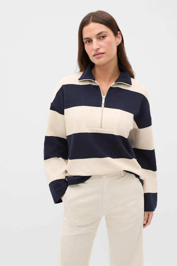 Half Zip Stripe Sweat  Twilight Blue Stripe  hi-res