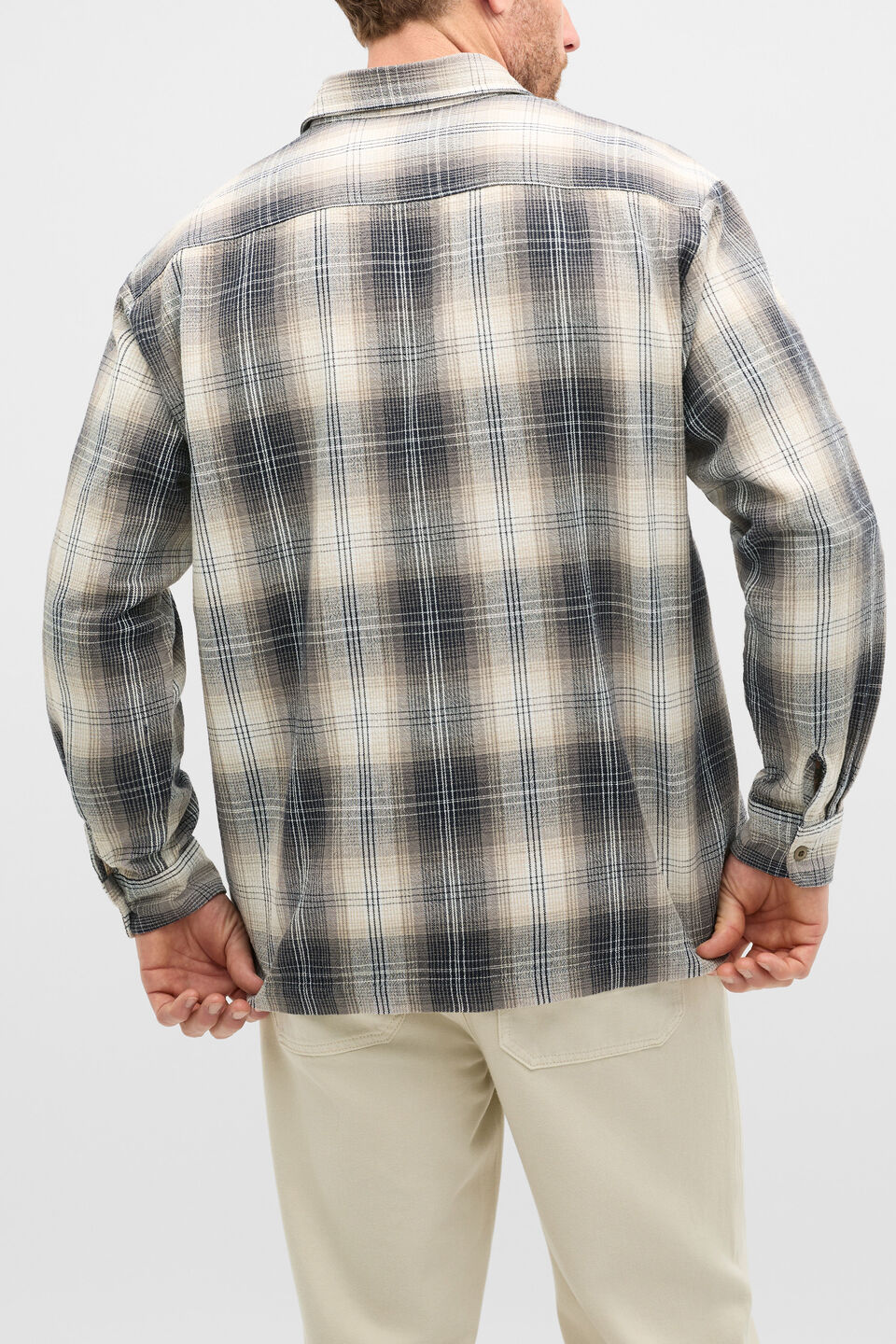 Long Sleeve Cotton Check Shirt  Taupe Check