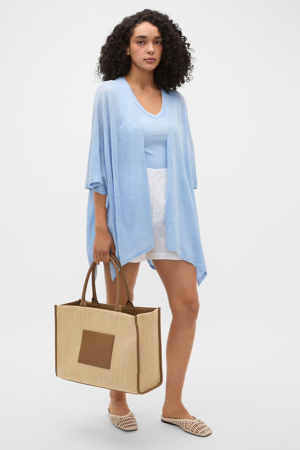 Fine Knit Poncho  Chalk Blue