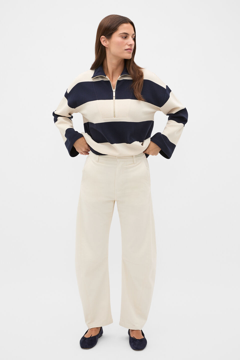 Half Zip Stripe Sweat  Twilight Blue Stripe