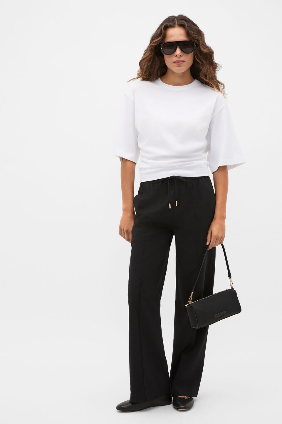 Elasticated Tie Front Pant  Black