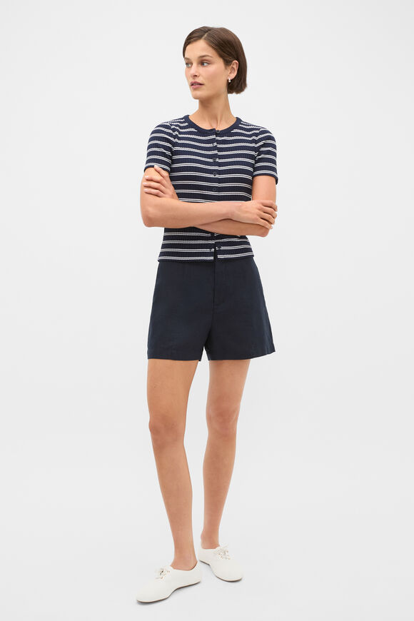 Button Through Rib Top  Twilight Blue Stripe  hi-res