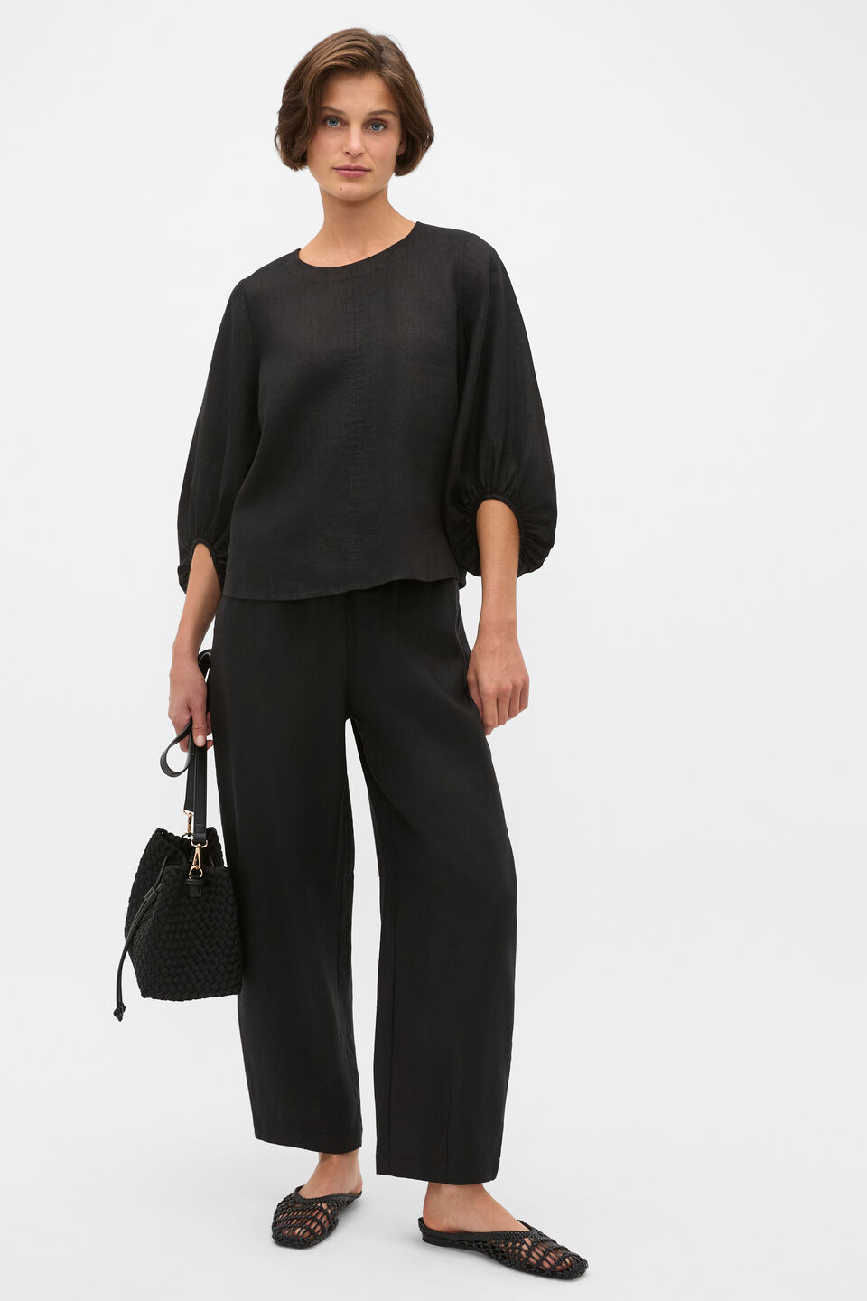 Core Linen Soft Barrel Leg Pant  Black