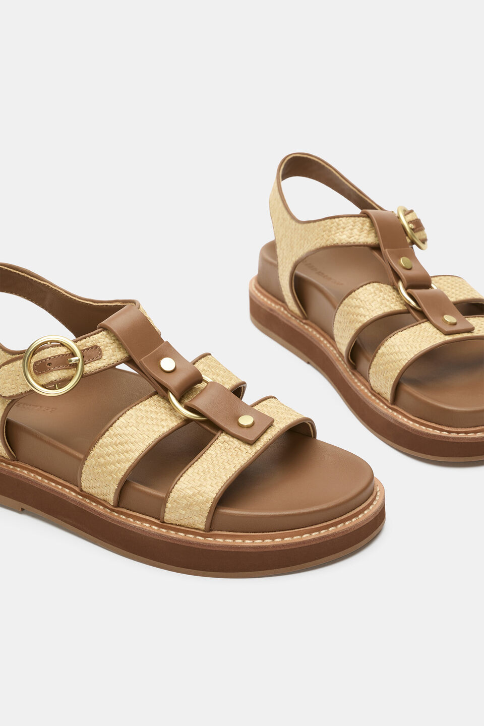 Callie Woven Caged Sandal   Tan Weave