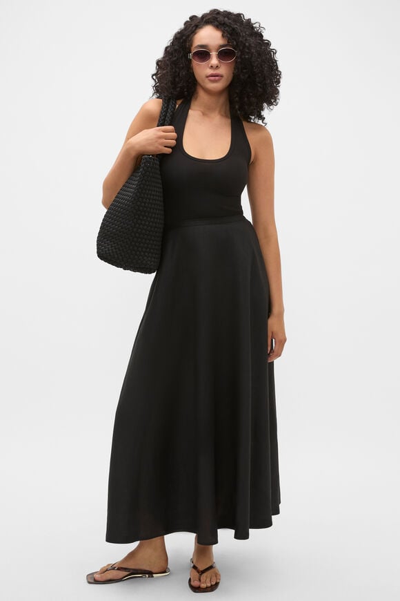 Halter Rib Scoop Neck Tank  Black  hi-res