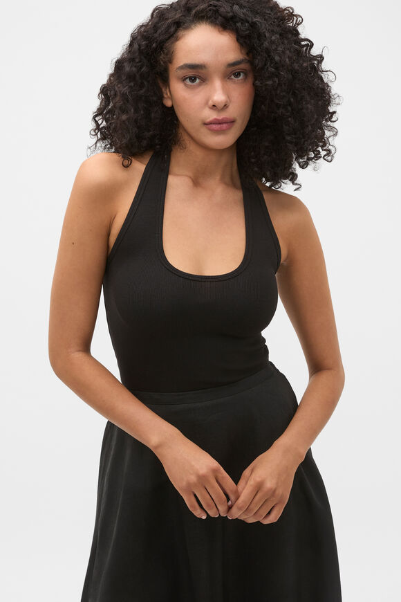 Halter Rib Scoop Neck Tank  Black  hi-res