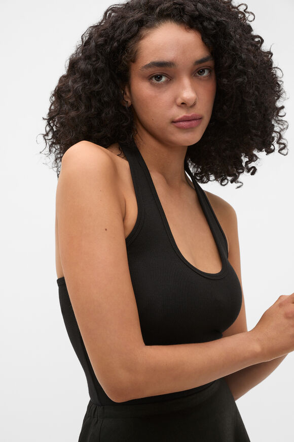 Halter Rib Scoop Neck Tank  Black  hi-res