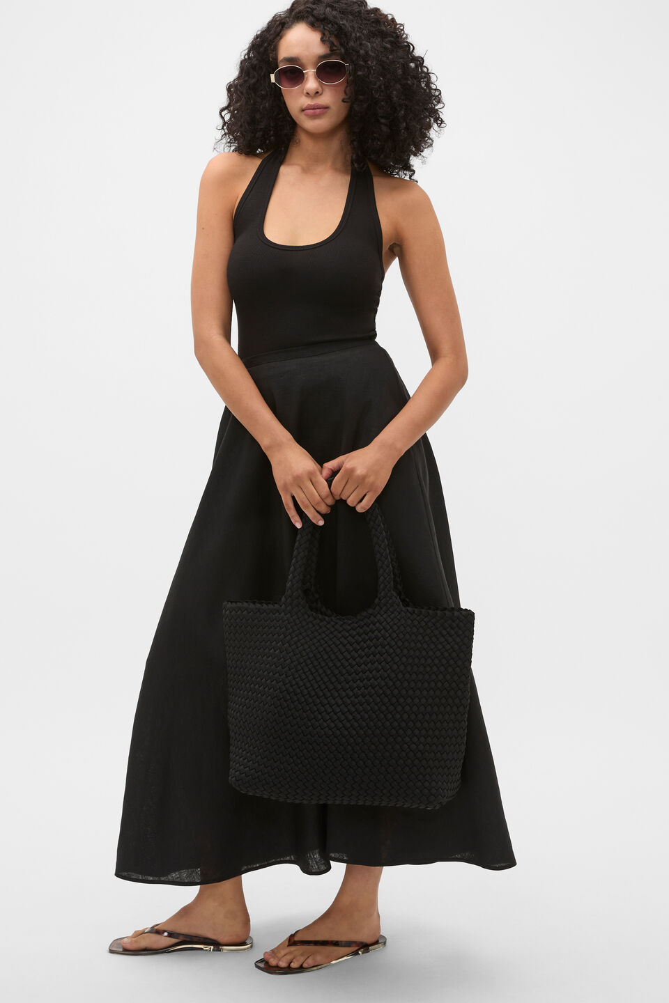 Woven Textured East West Tote  Black