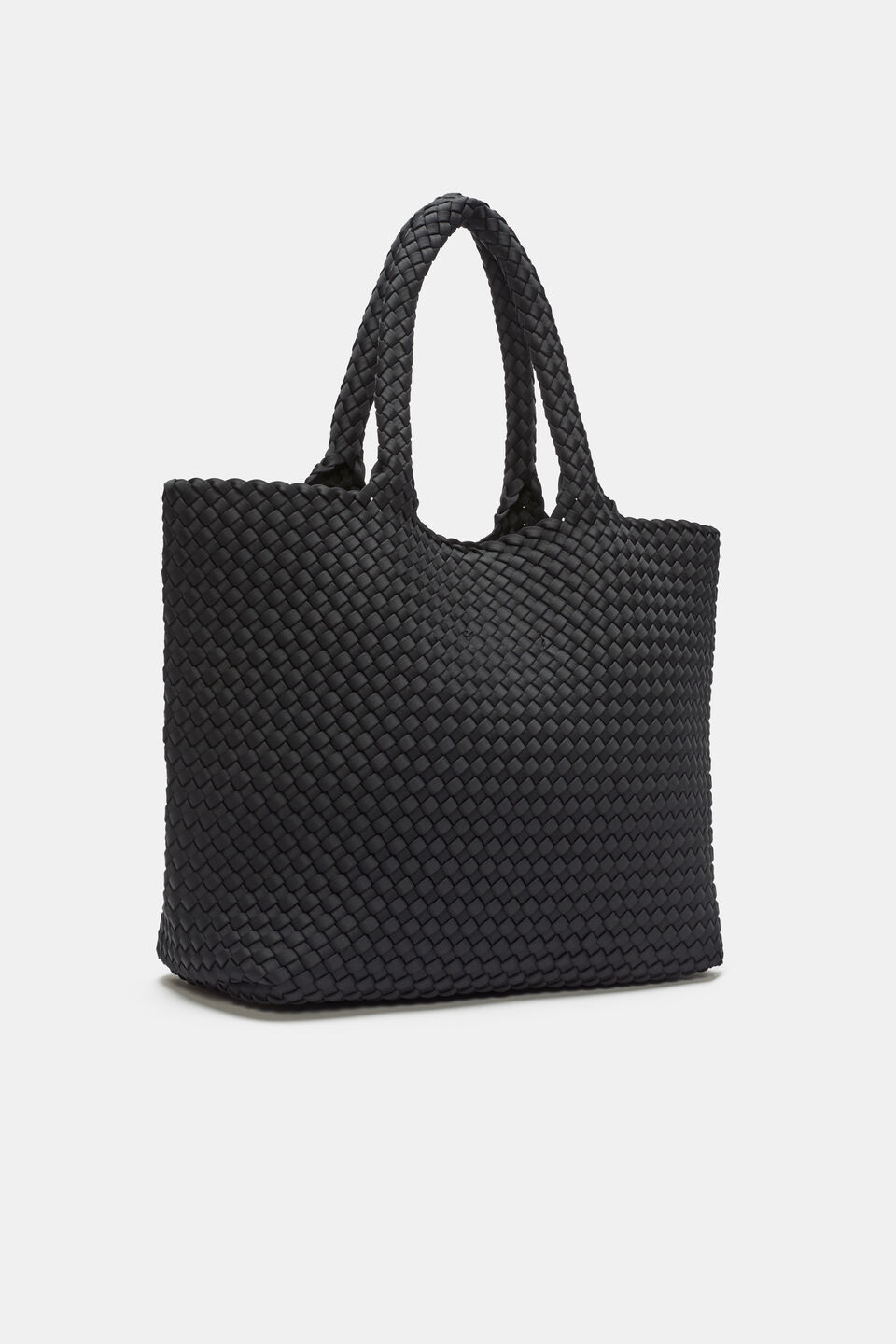 Woven Textured East West Tote  Black