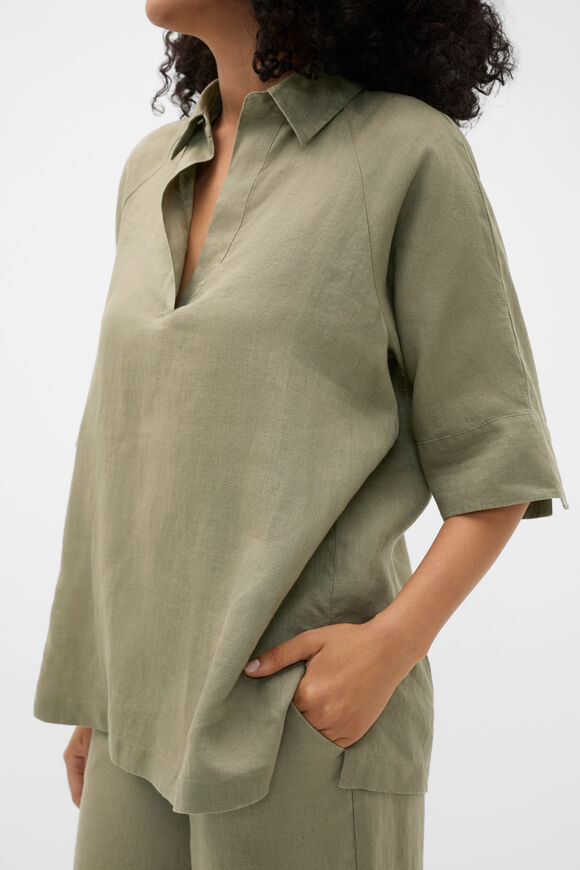Core Linen Half Placket Popover  Caper  hi-res