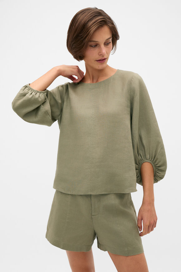 Core Linen Balloon Sleeve Top  Caper  hi-res