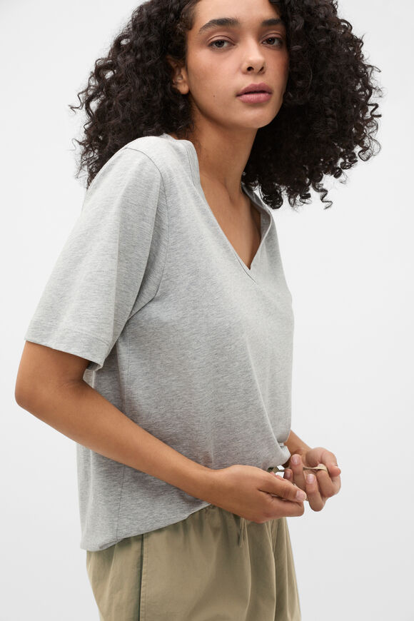 Cotton V Neck Relaxed Tee  Feather Grey Marle  hi-res