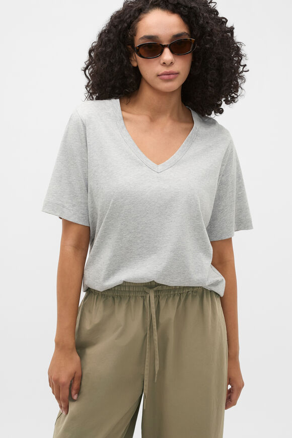 Cotton V Neck Relaxed Tee  Feather Grey Marle  hi-res
