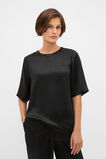 Crinkled Satin Longline Lace Tee  Black  hi-res