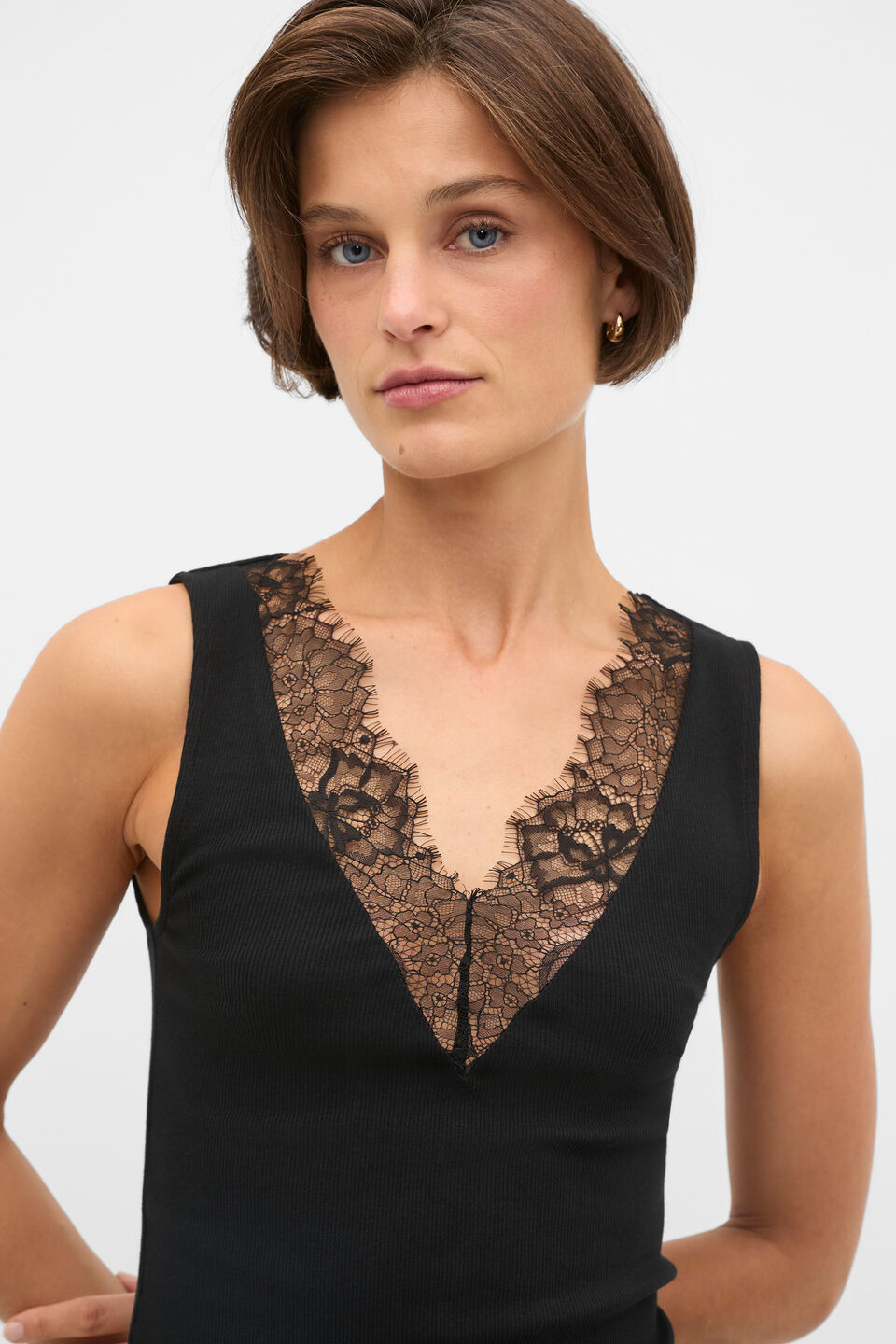 Lace Rib Tank  Black