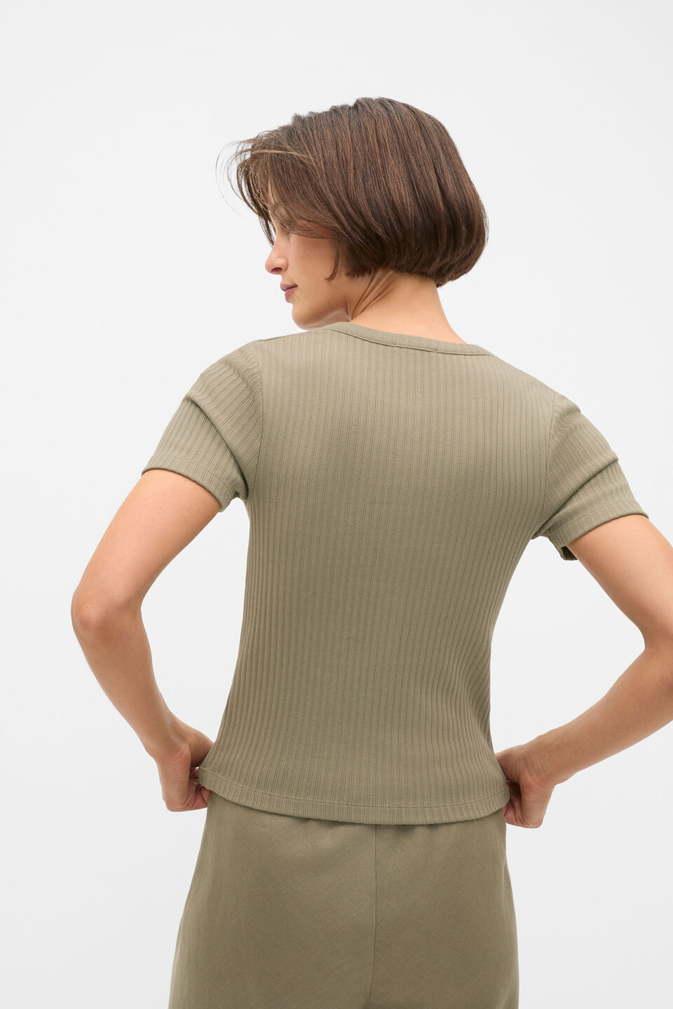 Button Through Rib Top  Caper