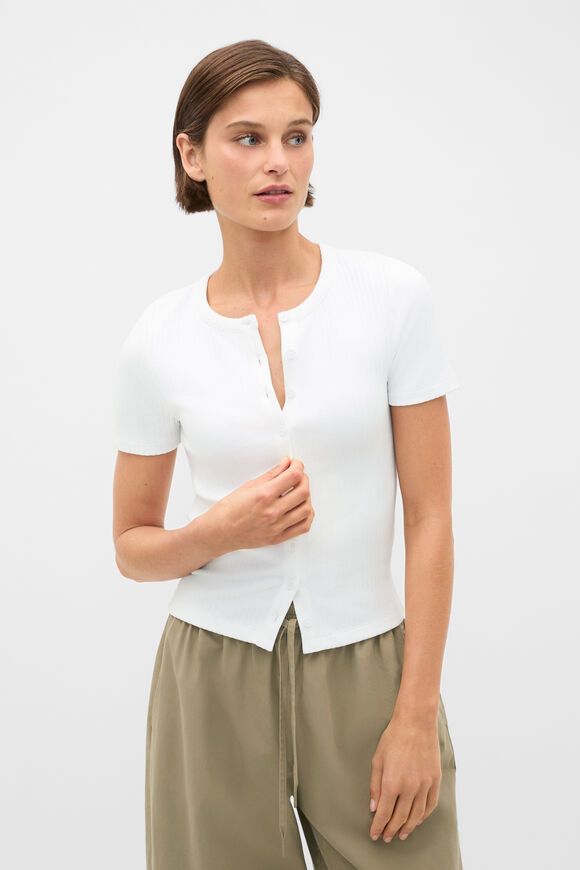 Button Through Rib Top  Whisper White  hi-res