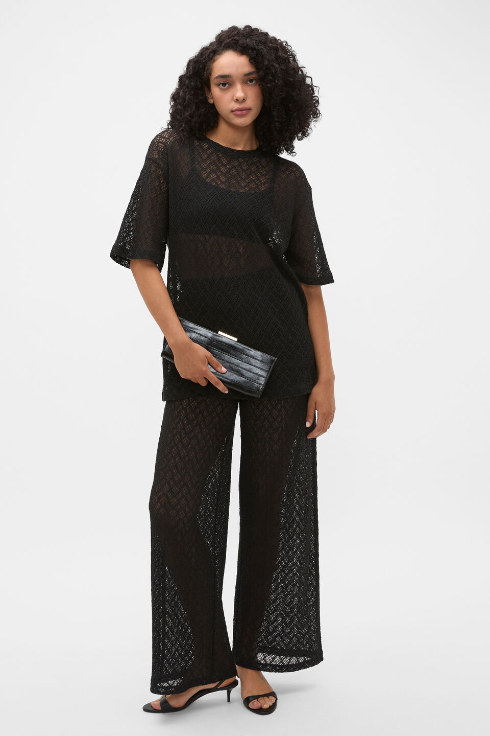 Lace Sheer Boxy Tee  Black