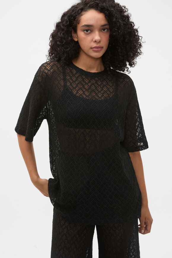 Lace Sheer Boxy Tee  Black  hi-res