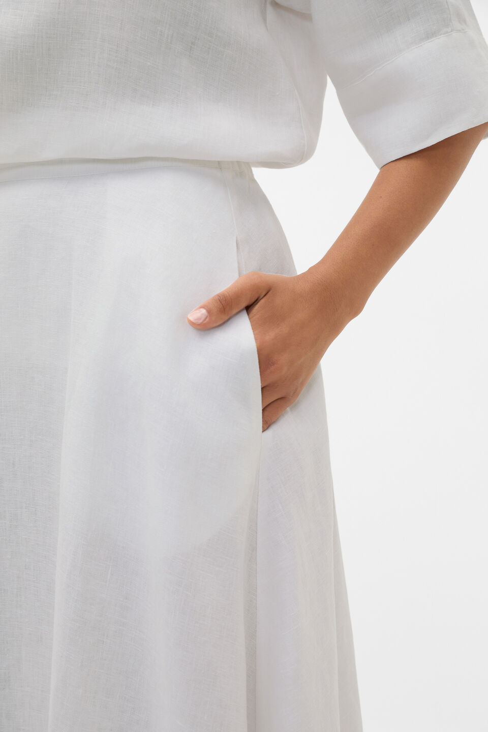 Core Linen Midi Skirt  Whisper White