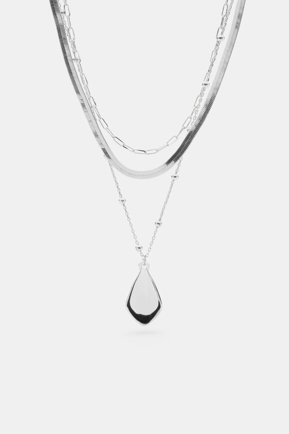Oval Pendant Necklace  Silver  hi-res