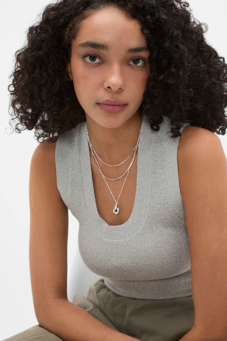 Oval Pendant Necklace  Silver