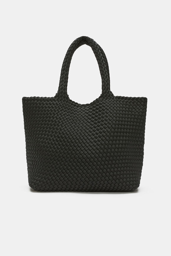 Woven Textured East West Tote  Black  hi-res