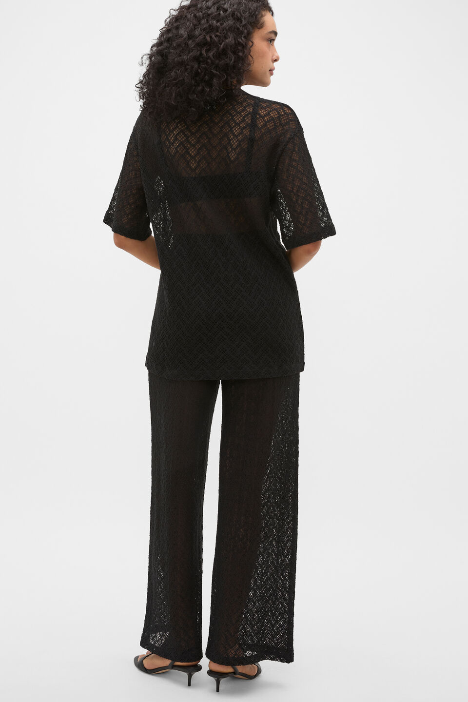 Lace Sheer Boxy Tee  Black