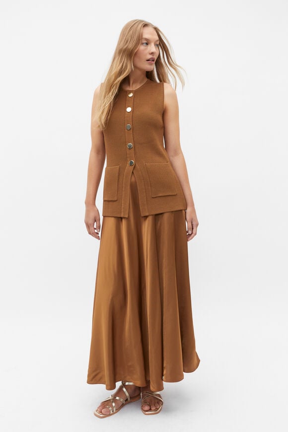 Crepe Rib Button Down Vest  Cinnamon Spice  hi-res