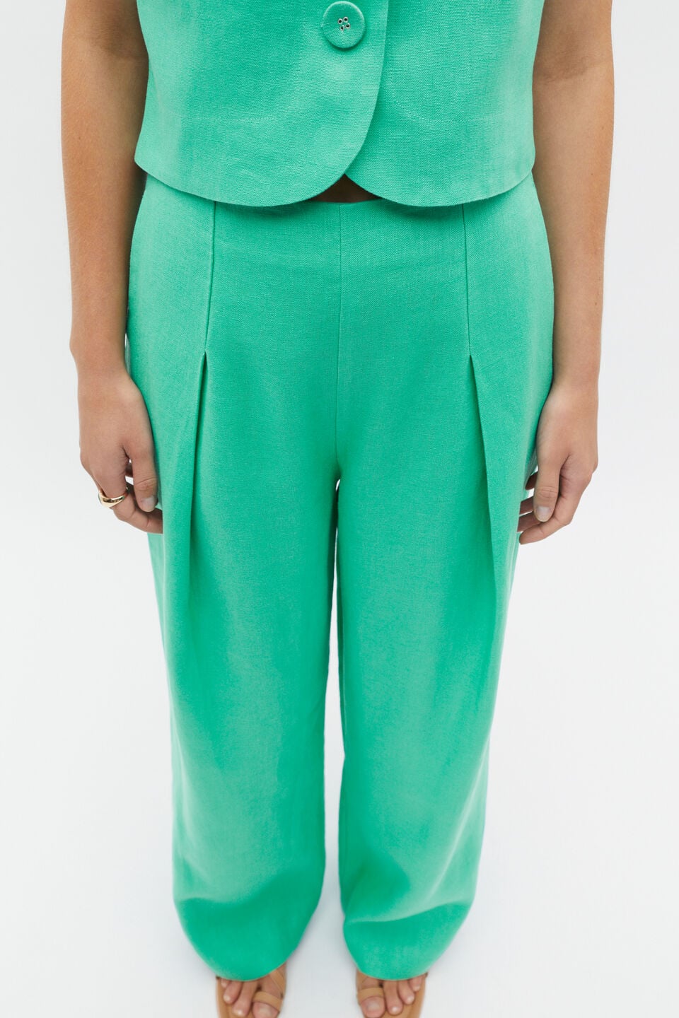 Linen Pleat Front Trouser  Deep Emerald
